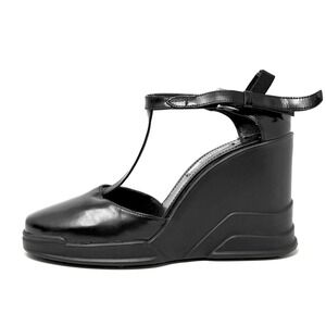 Prada Runway Leather T-Strap Wedge Heels Women 37.5 EU